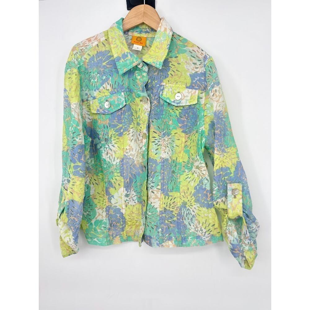 Ruby Rd. Womens Size 14 Shirt Jacket Floral Sheer Button Cottage Garden Flower